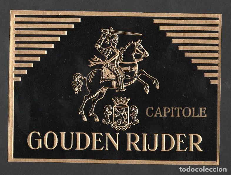 Vitolas de colecci&oacute;n: Vitola, original litograf&iacute;a. Antigua litograf&iacute;a de caja de tabacos. Gouden Rijder (Capitole)