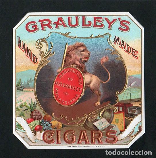 Vitolas de colecci&oacute;n: Vitola, original litograf&iacute;a. Antigua litograf&iacute;a de caja de tabacos. Grauley&acute;s.