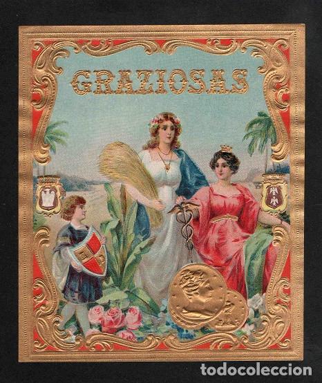 Vitolas de colecci&oacute;n: Vitola, original litograf&iacute;a. Antigua litograf&iacute;a de caja de tabacos. Graziosas.