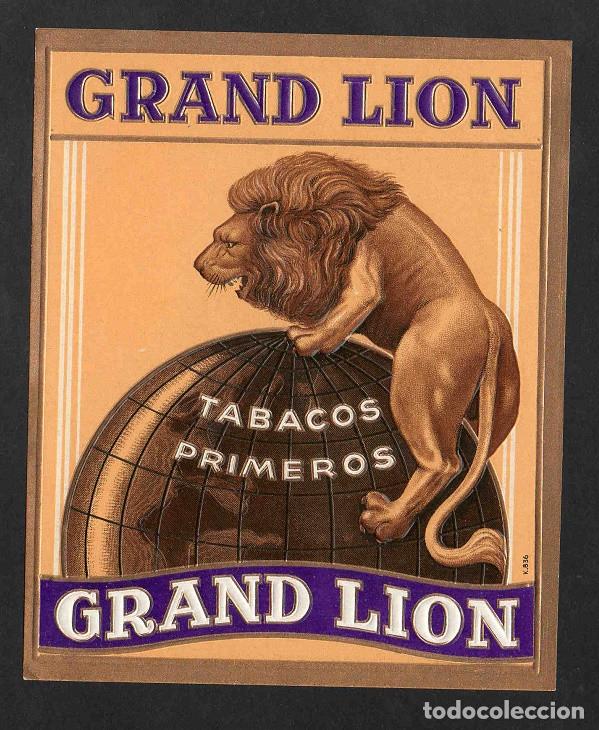 Vitolas de colecci&oacute;n: Vitola, original litograf&iacute;a. Antigua litograf&iacute;a de caja de tabacos. Grand Lion.