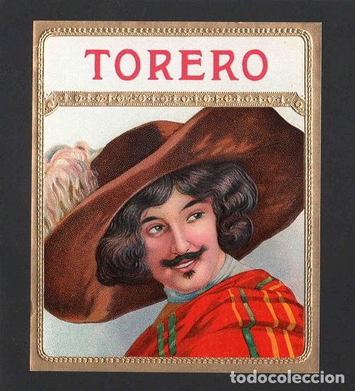 Vitolas de colecci&oacute;n: Vitola, original litograf&iacute;a. Antigua litograf&iacute;a de caja de tabacos. Torero.
