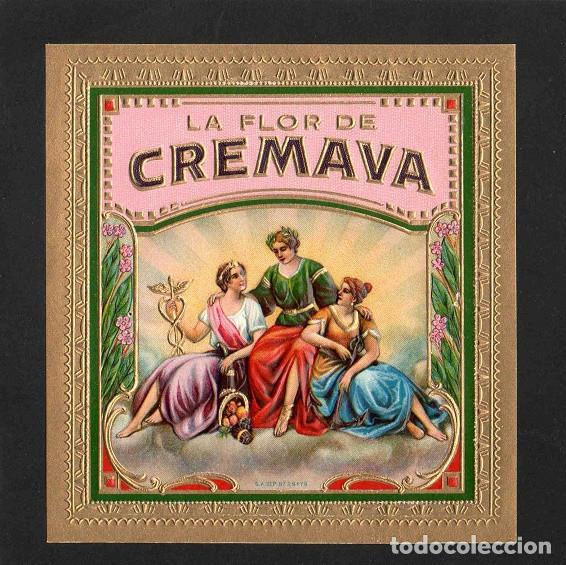 Vitolas de colecci&oacute;n: Vitola, original litograf&iacute;a. Antigua litograf&iacute;a de caja de tabacos. La Flor de Cremava.