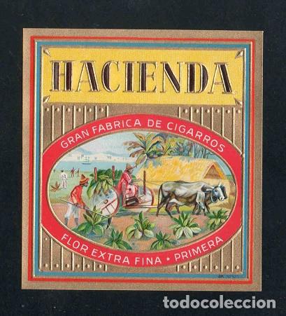 Vitolas de colecci&oacute;n: Vitola, original litograf&iacute;a. Antigua litograf&iacute;a de caja de tabacos. Hacienda.