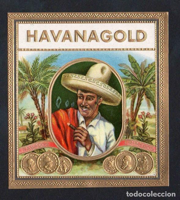 Vitolas de colecci&oacute;n: Vitola, original litograf&iacute;a. Antigua litograf&iacute;a de caja de tabacos. Havanagold.