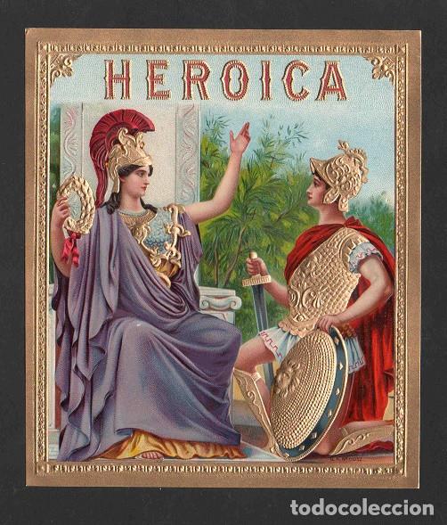 Vitolas de colecci&oacute;n: Vitola, original litograf&iacute;a. Antigua litograf&iacute;a de caja de tabacos. Heroica.
