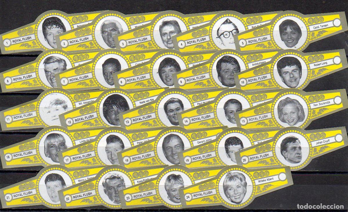 Vitolas de colecci&oacute;n: ROYAL FLUSH, PERSONAJES POPULARES HOLANDESES, AMARILLO/ORO, 24 VITOLAS, SERIE COMPLETA.