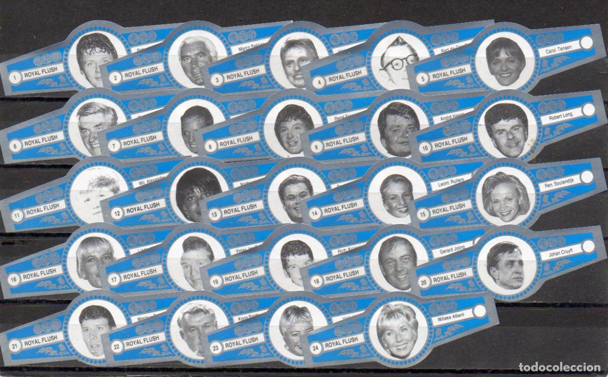 Vitolas de colecci&oacute;n: ROYAL FLUSH, PERSONAJES POPULARES HOLANDESES, AZUL/PLATA, 24 VITOLAS, SERIE COMPLETA.