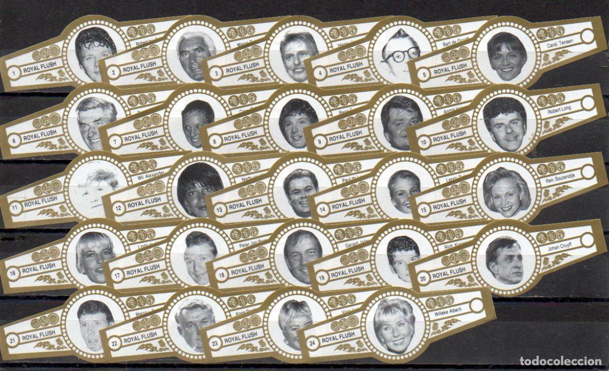 Vitolas de colecci&oacute;n: ROYAL FLUSH, PERSONAJES POPULARES HOLANDESES, BLANCO/ORO, 24 VITOLAS, SERIE COMPLETA.