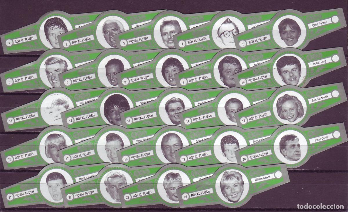 Vitolas de colecci&oacute;n: ROYAL FLUSH, PERSONAJES POPULARES HOLANDESES, VERDE/PLATA, 24 VITOLAS, SERIE COMPLETA.