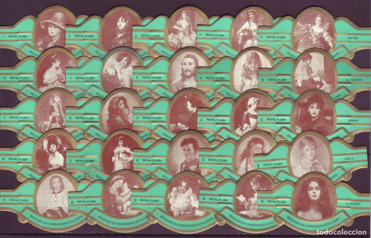 Vitolas de colecci&oacute;n: ROYAL FLUSH, RETRATOS DE DIFERENTES PINTORES, VERDE, 25 VITOLAS, SERIE COMPLETA.