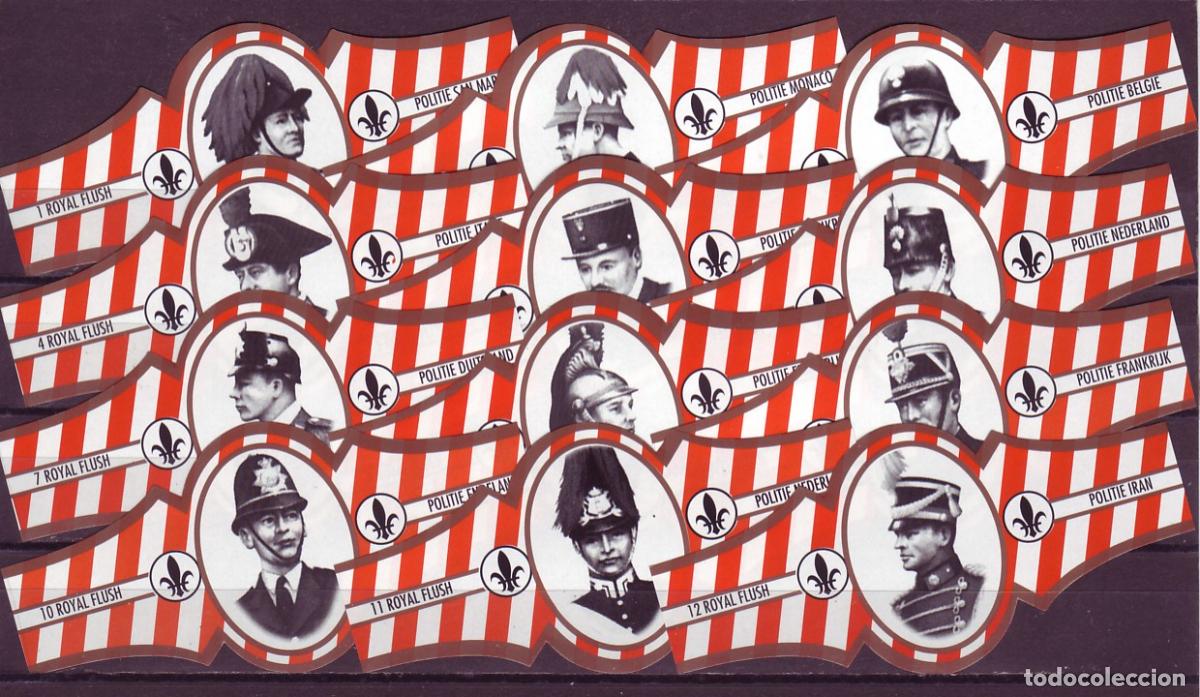 Vitolas de colecci&oacute;n: ROYAL FLUSH, UNIFORMES DE POLICIA, NARANJA/ORO, 12 VITOLAS, SERIE COMPLETA.