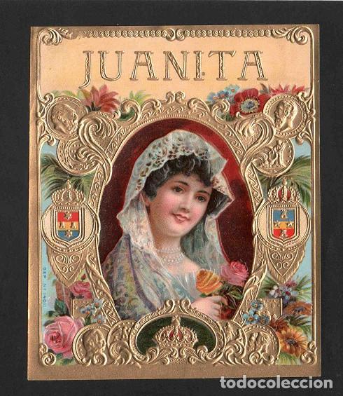 Vitolas de colecci&oacute;n: Vitola, original litograf&iacute;a. Antigua litograf&iacute;a de caja de tabacos. Juanita.