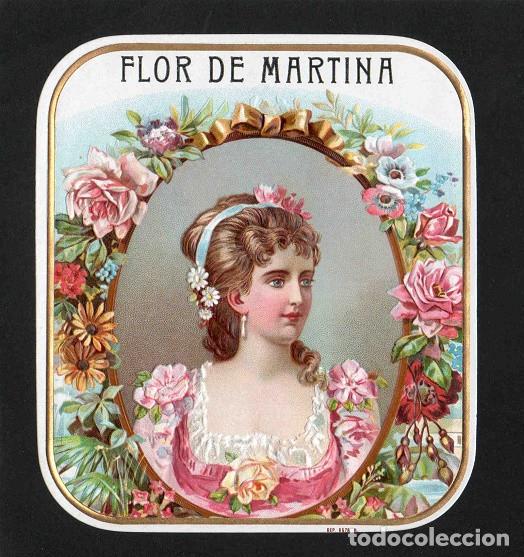 Vitolas de colecci&oacute;n: Vitola, original litograf&iacute;a. Antigua litograf&iacute;a de caja de tabacos. Flor de Martina.