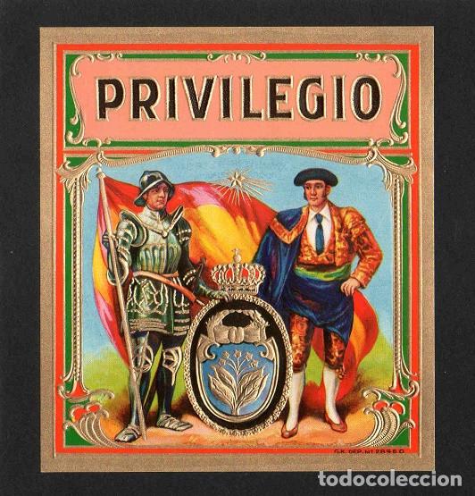 Vitolas de colecci&oacute;n: Vitola, original litograf&iacute;a. Antigua litograf&iacute;a de caja de tabacos. Privilegio.
