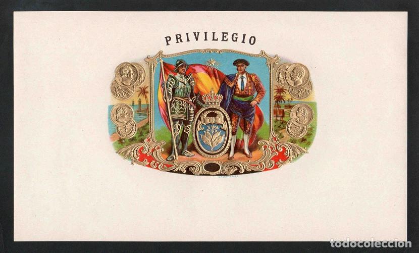 Vitolas de colecci&oacute;n: Vitola, original litograf&iacute;a. Antigua litograf&iacute;a de caja de tabacos. Privilegio.
