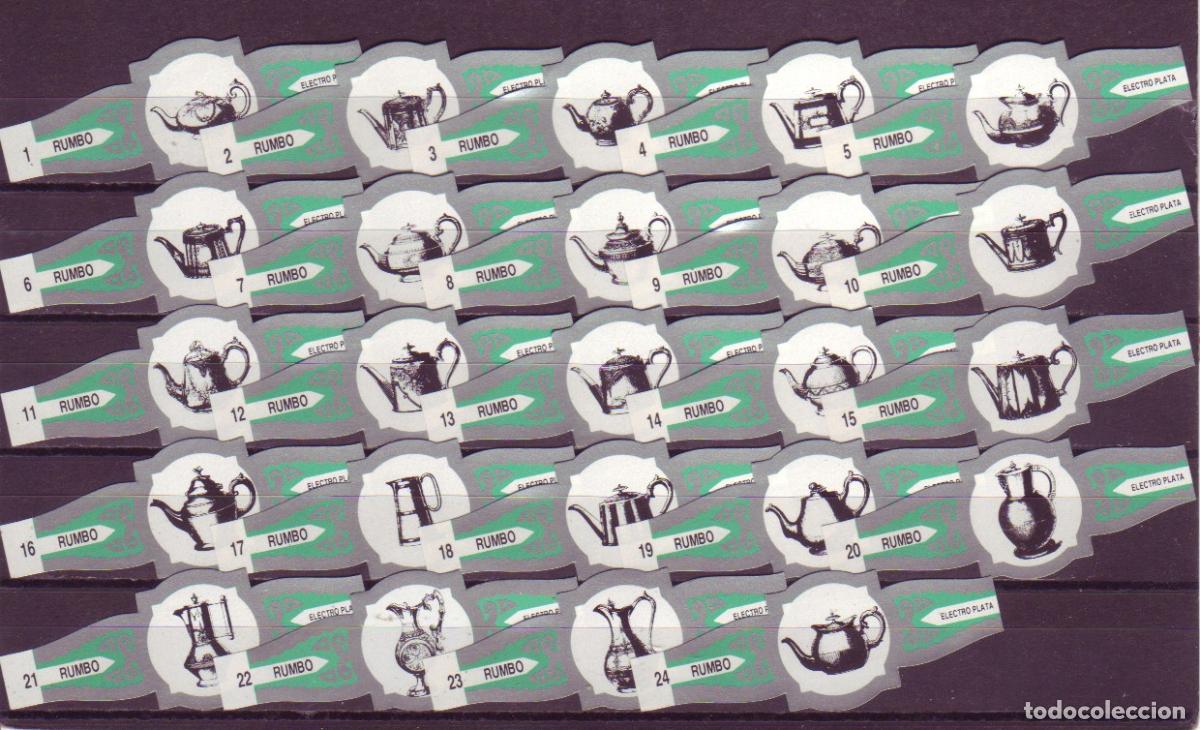 Vitolas de colecci&oacute;n: RUMBO, JARRAS Y TETERAS, VERDE/PLATA, 24 VITOLAS, SERIE COMPLETA.