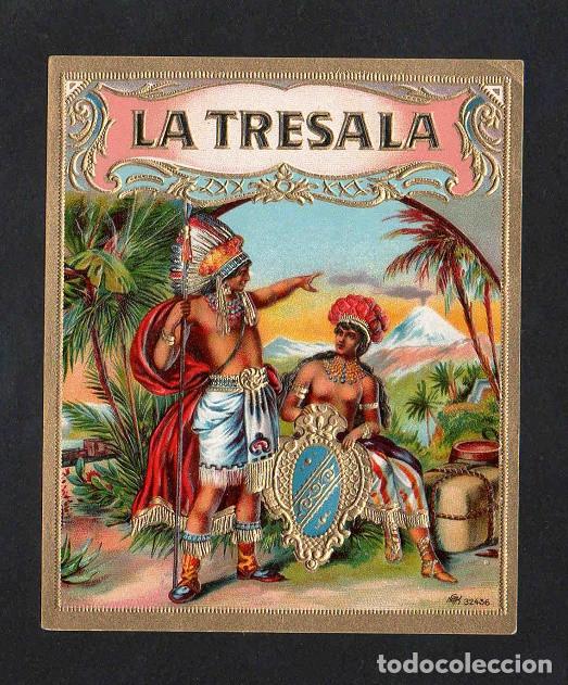 Vitolas de colecci&oacute;n: Vitola, original litograf&iacute;a. Antigua litograf&iacute;a de caja de tabacos. La Tresala.