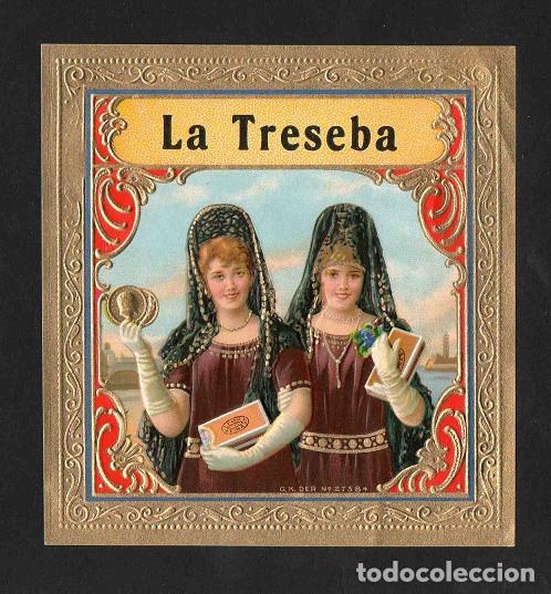 Vitolas de colecci&oacute;n: Vitola, original litograf&iacute;a. Antigua litograf&iacute;a de caja de tabacos. La Treseba.
