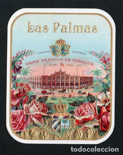 Vitolas de colecci&oacute;n: Vitola, original litograf&iacute;a. Antigua litograf&iacute;a de caja de tabacos. Las Palmas.
