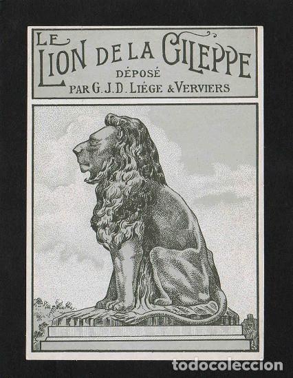 Vitolas de colecci&oacute;n: Vitola, original litograf&iacute;a. Antigua litograf&iacute;a de caja de tabacos. Le Lion de la Gileppe.