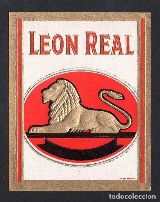 Vitolas de colecci&oacute;n: Vitola, original litograf&iacute;a. Antigua litograf&iacute;a de caja de tabacos. Leon Real.