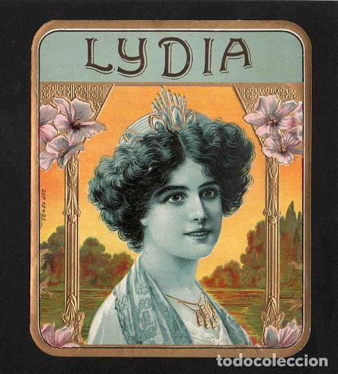 Vitolas de colecci&oacute;n: Vitola, original litograf&iacute;a. Antigua litograf&iacute;a de caja de tabacos. Lydia.