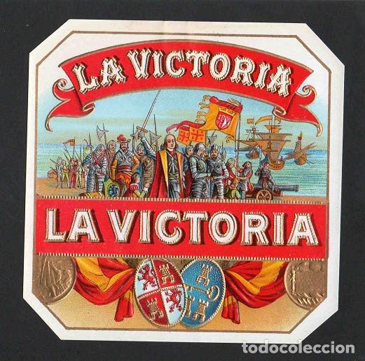 Vitolas de colecci&oacute;n: Vitola, original litograf&iacute;a. Antigua litograf&iacute;a de caja de tabacos. La Victoria.