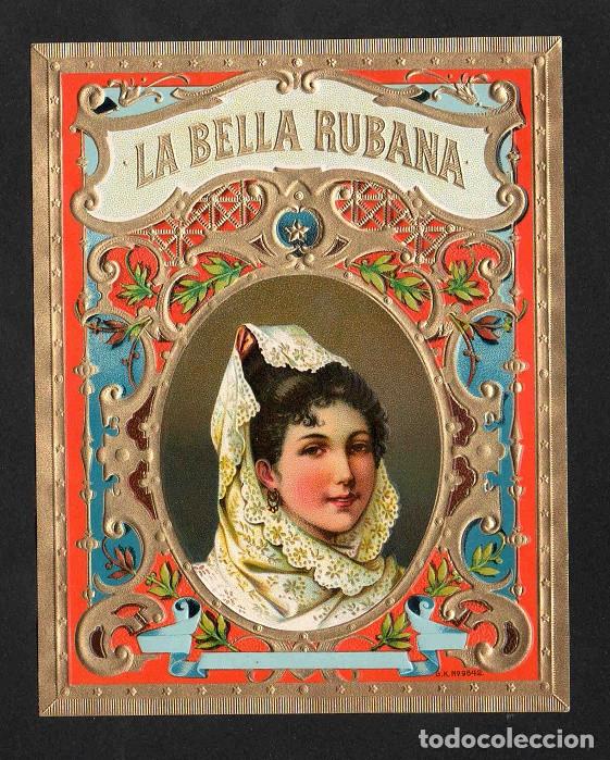 Vitolas de colecci&oacute;n: Vitola, original litograf&iacute;a. Antigua litograf&iacute;a de caja de tabacos. La Bella Rubana.