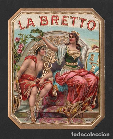 Vitolas de colecci&oacute;n: Vitola, original litograf&iacute;a. Antigua litograf&iacute;a de caja de tabacos. La Breto.