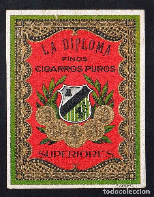 Vitolas de colecci&oacute;n: Vitola, original litograf&iacute;a. Antigua litograf&iacute;a de caja de tabacos. La Diploma.