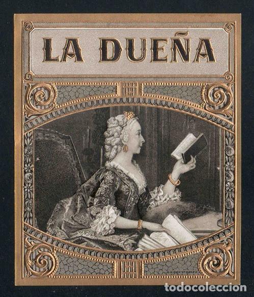 Vitolas de colecci&oacute;n: Vitola, original litograf&iacute;a. Antigua litograf&iacute;a de caja de tabacos. La Due&ntilde;a.