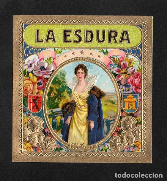 Vitolas de colecci&oacute;n: Vitola, original litograf&iacute;a. Antigua litograf&iacute;a de caja de tabacos. La Esdura.