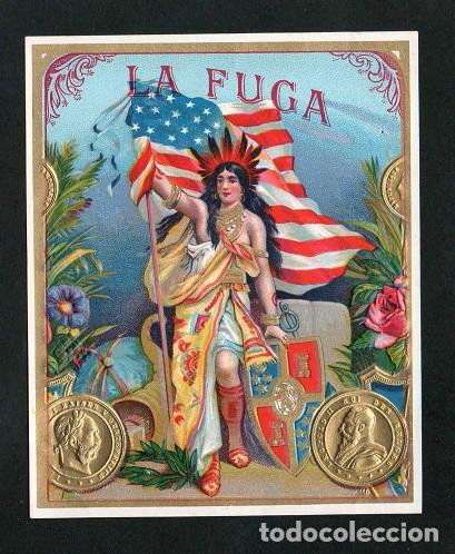 Vitolas de colecci&oacute;n: Vitola, original litograf&iacute;a. Antigua litograf&iacute;a de caja de tabacos. La Fuga.