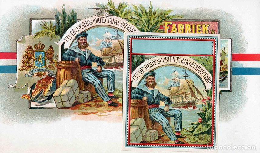 Vitolas de colecci&oacute;n: Vitolas, original litograf&iacute;as. Conjunto 2 litograf&iacute;as tabaqueras antiguas. El Marino.