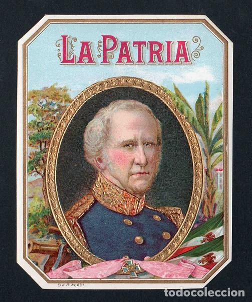 Vitolas de colecci&oacute;n: Vitola, original litograf&iacute;a. Antigua litograf&iacute;a de caja de tabacos. La Patria.