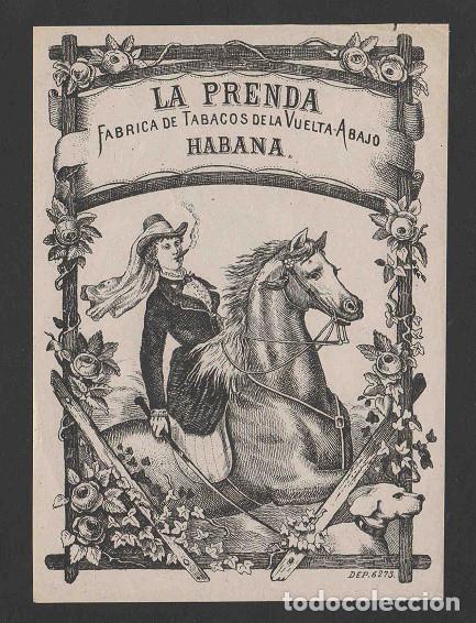 Vitolas de colecci&oacute;n: Vitola, original litograf&iacute;a. Antigua litograf&iacute;a de caja de tabacos. La Prenda (Habana).