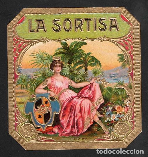 Vitolas de colecci&oacute;n: Vitola, original litograf&iacute;a. Antigua litograf&iacute;a de caja de tabacos. La Sortisa.
