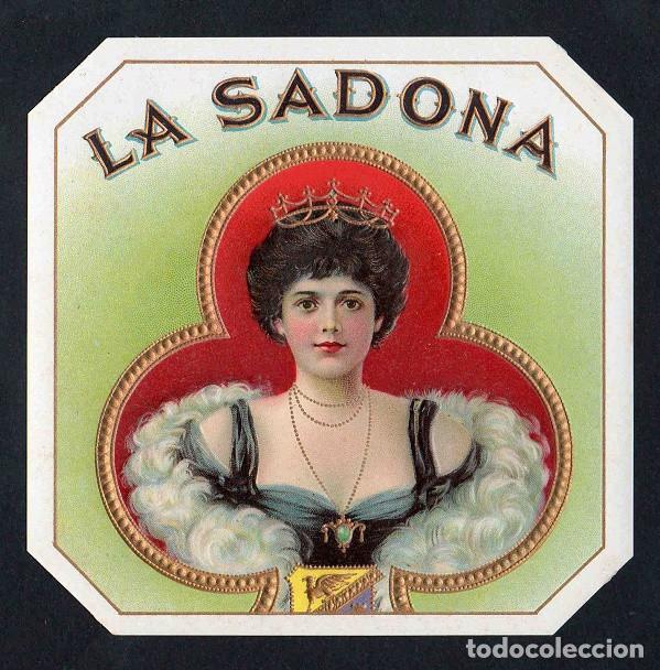 Vitolas de colecci&oacute;n: Vitola, original litograf&iacute;a. Antigua litograf&iacute;a de caja de tabacos. La Sadona.