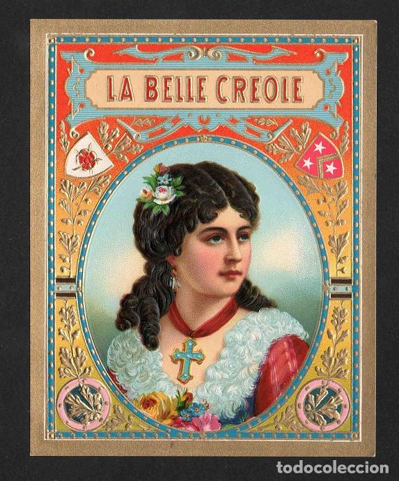 Vitolas de colecci&oacute;n: Vitola, original litograf&iacute;a. Antigua litograf&iacute;a de caja de tabacos. La Belle Creole.
