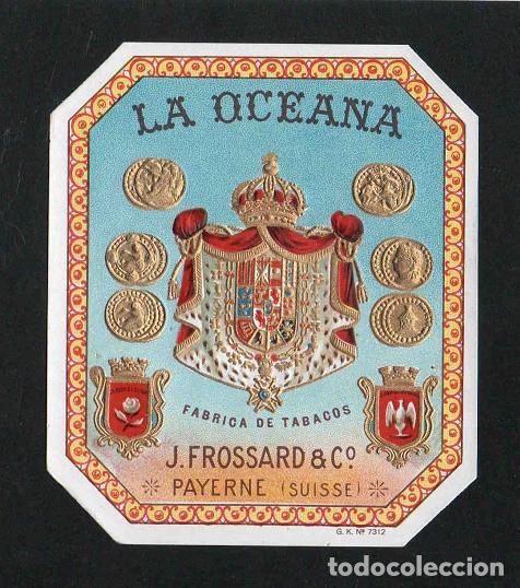 Vitolas de colecci&oacute;n: Vitola, original litograf&iacute;a. Antigua litograf&iacute;a de caja de tabacos. La Oceana.