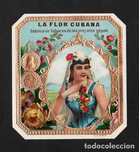 Vitolas de colecci&oacute;n: Vitola, original litograf&iacute;a. Antigua litograf&iacute;a de caja de tabacos. La Flor Cubana.