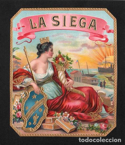 Vitolas de colecci&oacute;n: Vitola, original litograf&iacute;a. Antigua litograf&iacute;a de caja de tabacos. La Siega.