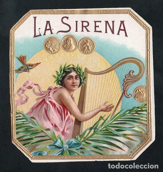 Vitolas de colecci&oacute;n: Vitola, original litograf&iacute;a. Antigua litograf&iacute;a de caja de tabacos. La Sirena.