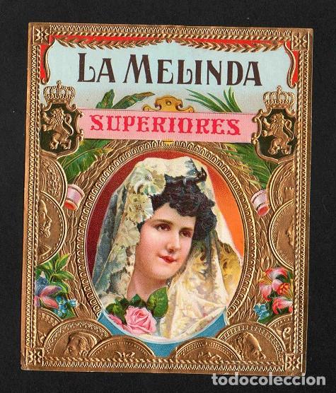 Vitolas de colecci&oacute;n: Vitola, original litograf&iacute;a. Antigua litograf&iacute;a de caja de tabacos. La Melinda.