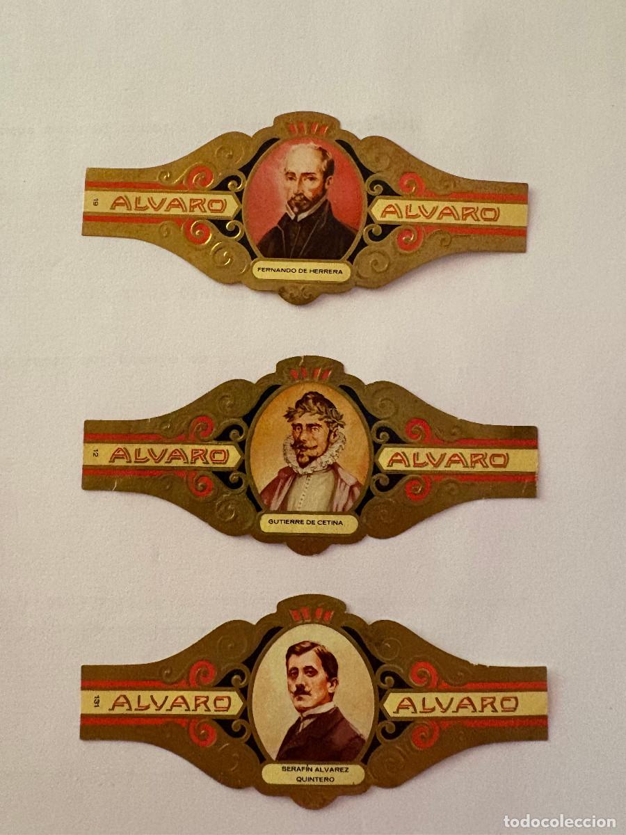 Vitolas de colecci&oacute;n: Lote de tres vitolas de la MARCA &Aacute;LVARO de literatos