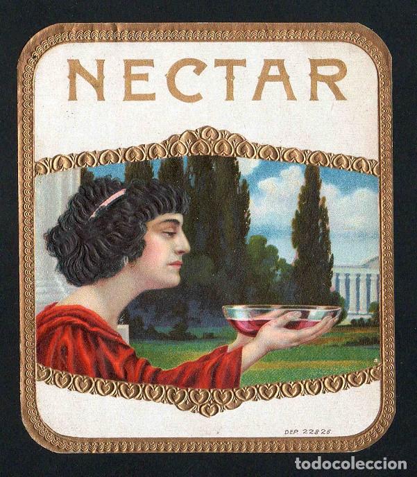 Vitolas de colecci&oacute;n: Vitola, original litograf&iacute;a. Antigua litograf&iacute;a de caja de tabacos. Nectar.