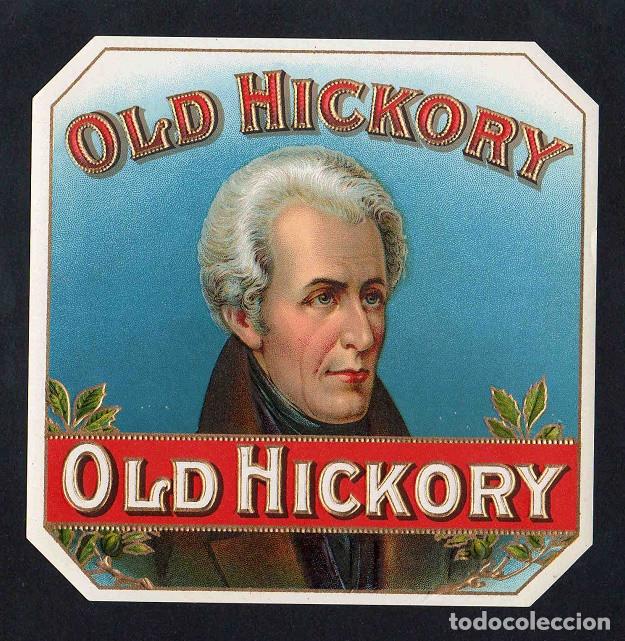 Vitolas de colecci&oacute;n: Vitola, original litograf&iacute;a. Antigua litograf&iacute;a de caja de tabacos. Old Hickory.
