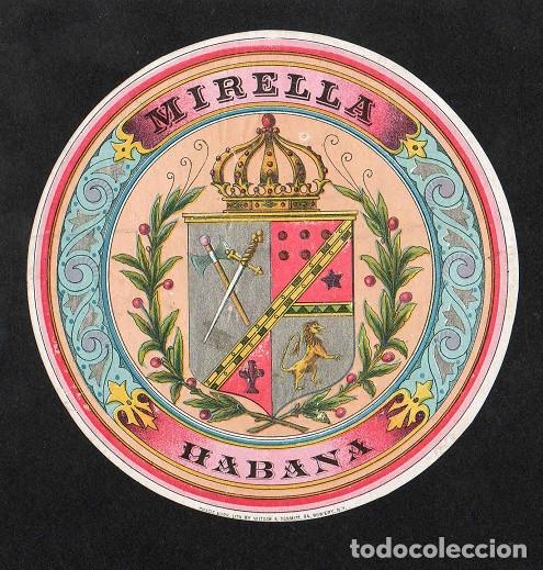 Vitolas de colecci&oacute;n: Vitola, original litograf&iacute;a. Antigua litograf&iacute;a de caja de tabacos. Mirella (Habana).