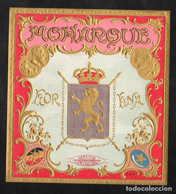 Vitolas de colecci&oacute;n: Vitola, original litograf&iacute;a. Antigua litograf&iacute;a de caja de tabacos. Monarque.