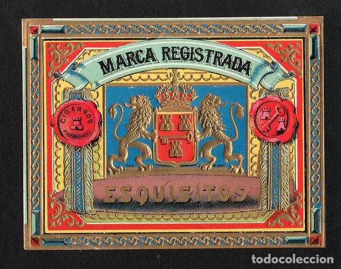 Vitolas de colecci&oacute;n: Vitola, original litograf&iacute;a. Antigua litograf&iacute;a de caja de tabacos. Marca Registrada (Esquisitos).